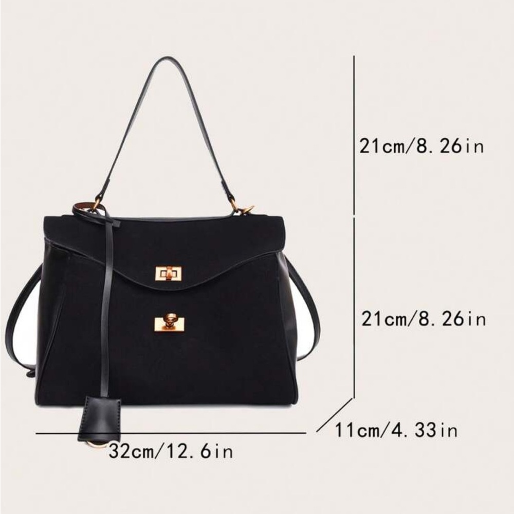 Black faux suede & faux leather contrast tote shoulder bag / handbag purse - Picture 3 of 9